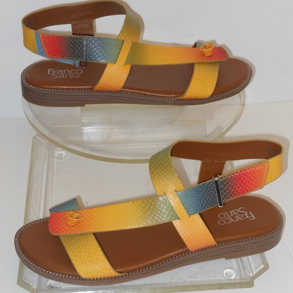 Franco Sarto Gold and Red Sandals Elegant Strappy Design - Picture 3 of 9